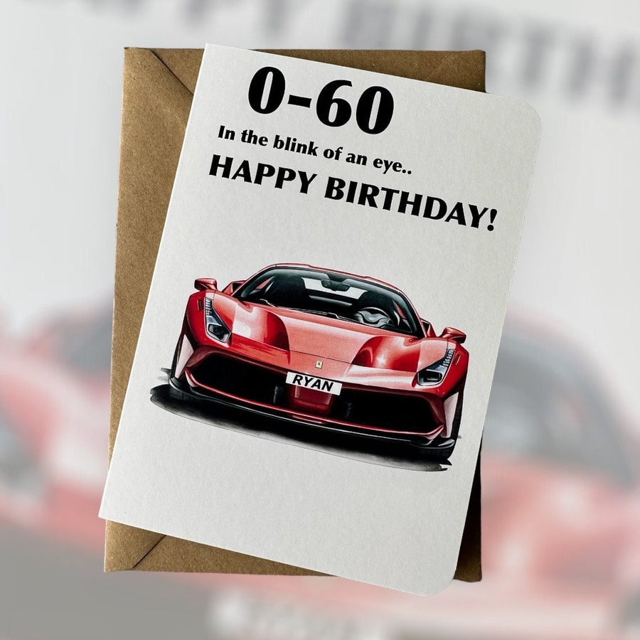 Supercar Personalised Registration & 0-60 Birthday Card Ferrari 488 Birthday Card Customised Birthday Card Car Lover Birthday Card Ferrari