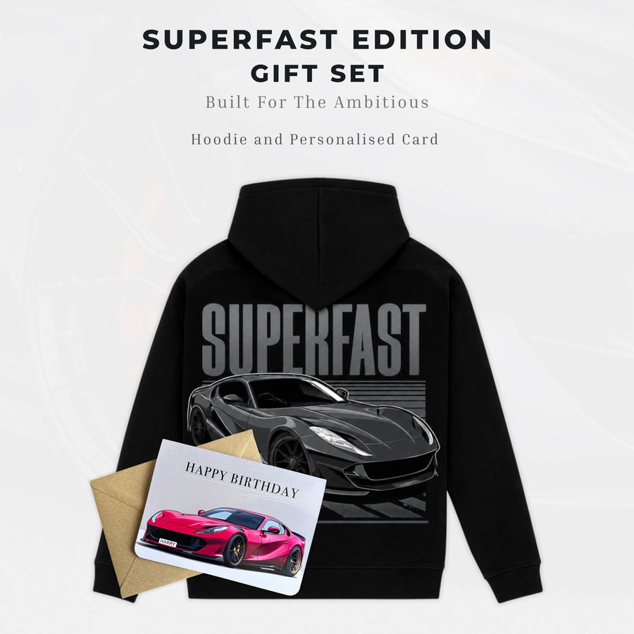 Personalised Car Gift Set Supercar Hoodie Personalised Card Gift for Car lovers Custom Birthday Gift Set For Petrol Heads Gift Set for Him