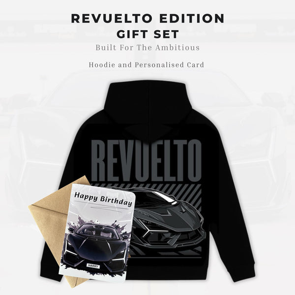 Personalised Car Gift Set Hoodie Print Card Supercar Gift Revuelto Hoodie Gift Set Custom Car Hoodie Birthday Gift For Him Car Lover Gift